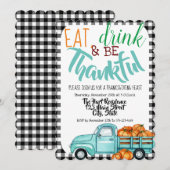  pompoenwagen Gingham Thanksgiving Uitnodigen Kaart (Voorkant / Achterkant)