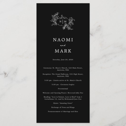 Pompoenwijnstokken Trouwprogramma Programma (Voorkant)