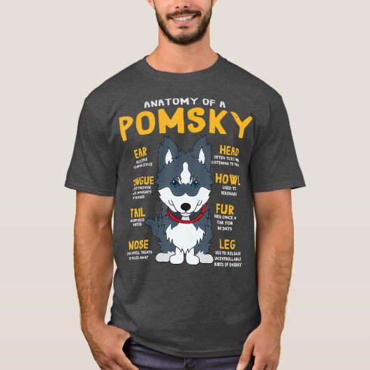 Pomsky Anatomy Funny Dog mam Papa Gift T-shirt (Voorkant)