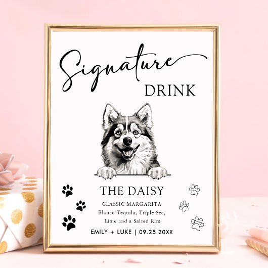 Pomsky Dog Trouwhandtekening Drink Teken Poster