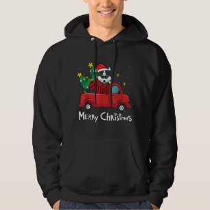 Pomsky Kerstmis Vrachtwagen Boom Mam Pap Hond Xmas Hoodie