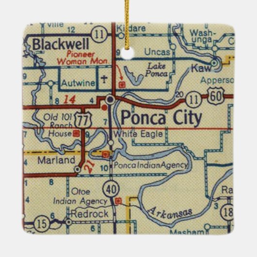Ponca City OK-kaart Keramisch Ornament (Achterkant)