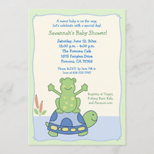 Pond Friends Frog Turtle Baby shower Invitation Kaart