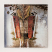 Pont couvert rouge au-dessus du puzzle fluvial (Horizontal)