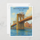Pont de Brooklyn NYC Aquarelle Carte de voyage (Devant / Derrière)