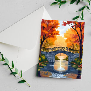 Pont du parc d'automne Carte aquarelle de feuill