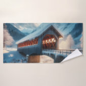 Pont hivernal enneigé & rivière (Serviette de bain)