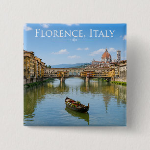 Ponte Vecchio Romantisch Stadsgezicht Kunstwerk Vierkante Button 5,1 Cm