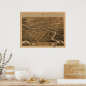 Pontiac Illinois 1869 Antiek Panorama Poster (Keuken)