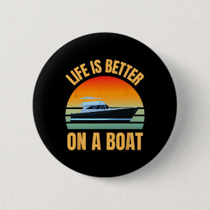 Pontonboot Eigenaar Retro Leven Is Beter Op Boot Ronde Button 5,7 Cm