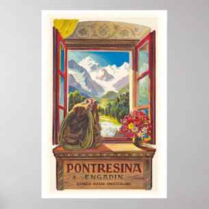 Pontresina Engadin Suisse Affiche de ski vintage