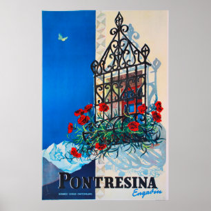 Pontresina, Engadin, Suisse, Poster Ski