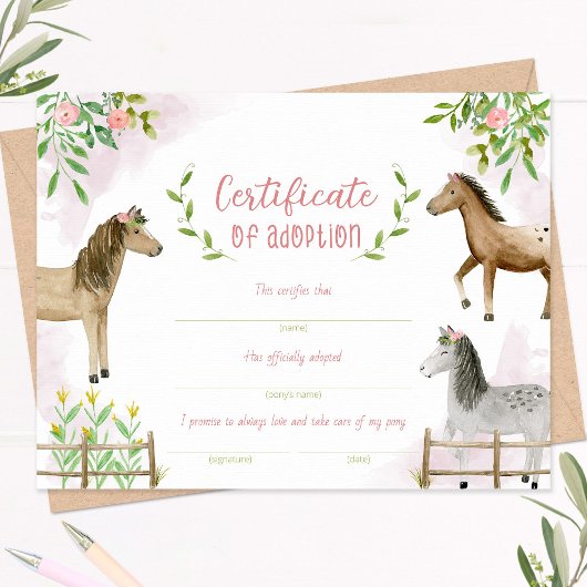 Pony-adoptiecertificaat, certificaat van vaststell