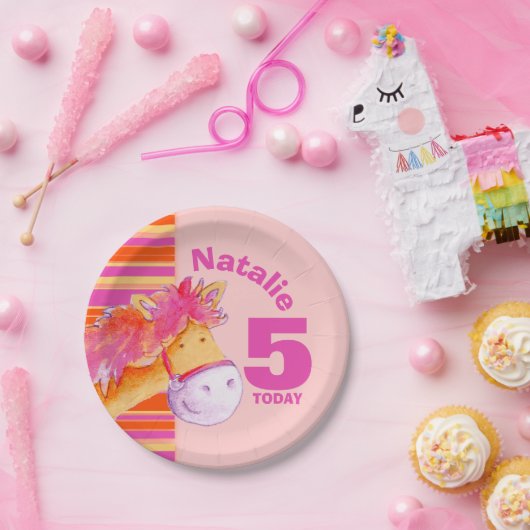 Pony art 5e anniversaire filles assiette customisé (Fête)