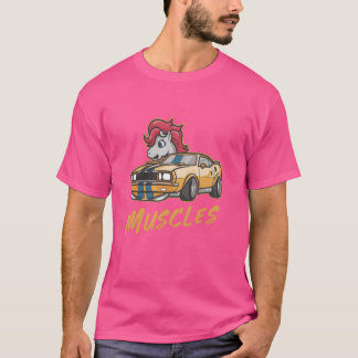 Pony auto met gespierde vrienden retro t-shirt
