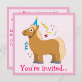 Pony Birthday Party Kaart (Voorkant / Achterkant)