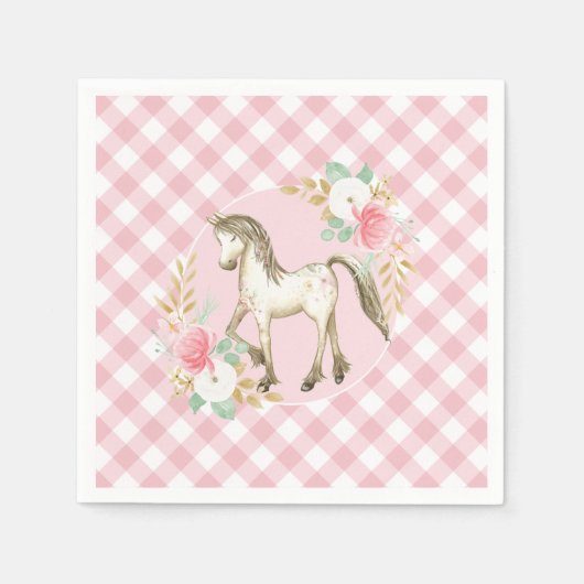 Pony bloemen en plaid Verjaardag Party servetten (Voorkant)