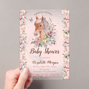 Pony Bloemen Rozen Sterren Baby Shower Uitnodiging Acryl Uitnodigingen