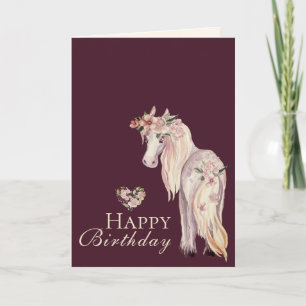  Pony en Bloemen Paard Happy Birthday Kaart
