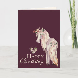 Pony en Bloemen Paard Happy Birthday Kaart