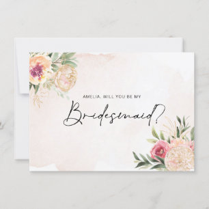 Pony en Gold Foil Blooms Bridesmaid Flat Card Bedankkaart
