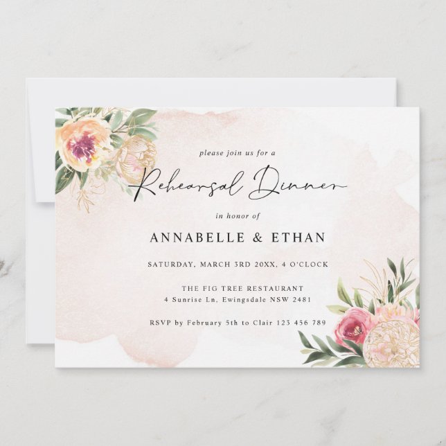 Pony en Gold Foil Blooms Rehearsal Dinner (Voorkant)