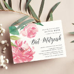 Pony florissant | Invitation Bat mitzvah<br><div class="desc">Les bat mitzvah reçoivent des invitations florales douces avec des pivoines d'aquarelle rose vif,  agrémentées de feuilles verdoyants. Customisez avec vos détails Bat mitzvah alignés à droite et agrémentés de calligraphie chic. Les invitations se retournent vers le rose vif.</div>