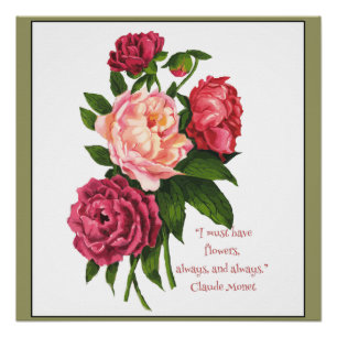 pony Flower Monet Quote in Red, roze Perfect Poster