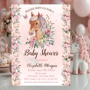 Pony Flowers Rozen Sterren Baby shower Uitnodiging