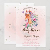 Pony Flowers Stars Invitation Baby shower (Devant / Derrière)