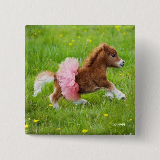 Pony in Tutu Vierkante Button 5,1 Cm (Voorkant)