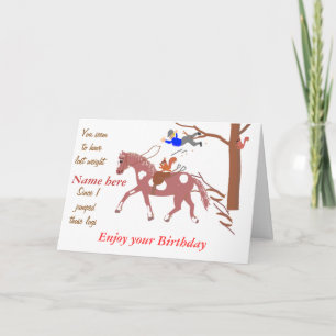Pony Joke kaart, met eekhoorn. Birthday Voeg naam Kaart