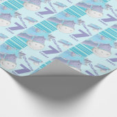 Pony kinder 7e verjaardag blauwe streep omloop cadeaupapier (Hoek)