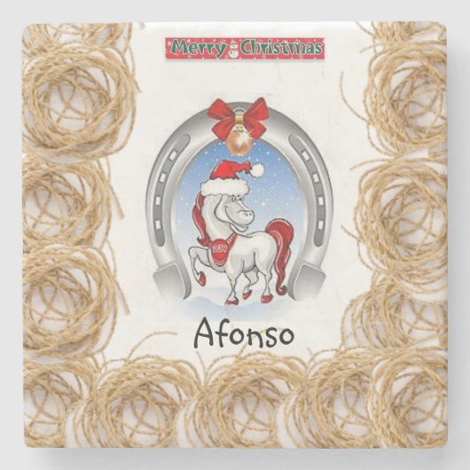 Pony marmer Stone Onderzetter Kerstmis (Voorkant)