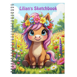 Pony met bloemen gepersonaliseerd Notitieboek