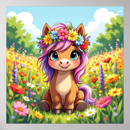 Pony met bloemen Poster
