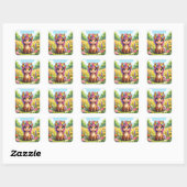 Pony met bloemen Vierkante Sticker (Vel)