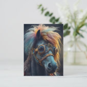 Pony Met Clown Haar en Googles Briefkaart (Staand voorkant)