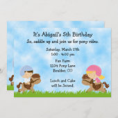 Pony Party Anniversaire Invitations pour filles et (Devant / Derrière)