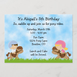 Pony Party Anniversaire Invitations pour filles et