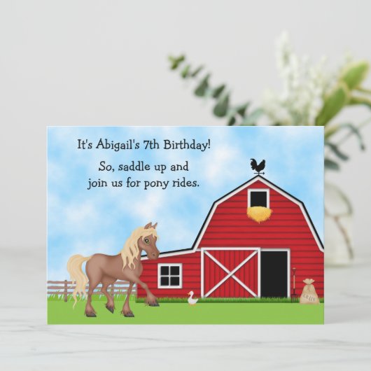 Pony Rides Équitation Anniversaire Invitation (Debout devant)