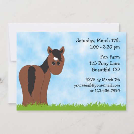 Pony Rides Horseback équitation Invitation d'anniv (Dos)