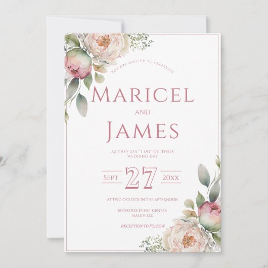 Pony rose Faire-part de mariage moderne (Devant)