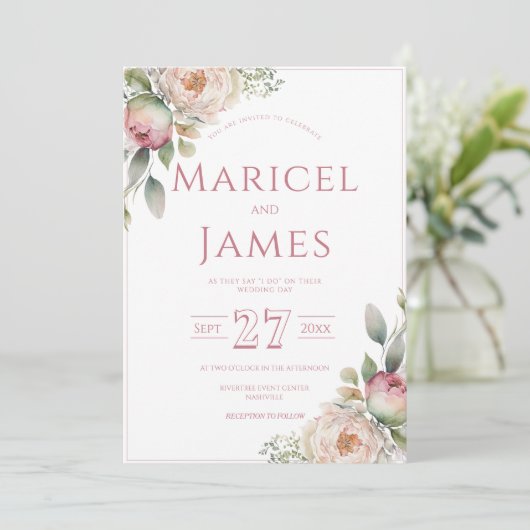 Pony rose Faire-part de mariage moderne (Debout devant)