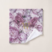 Pony rose Floral Élégant Monogramme Or (Gant de toilette)