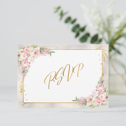Pony rose Floral Or Script & Frame RSVP (Debout devant)