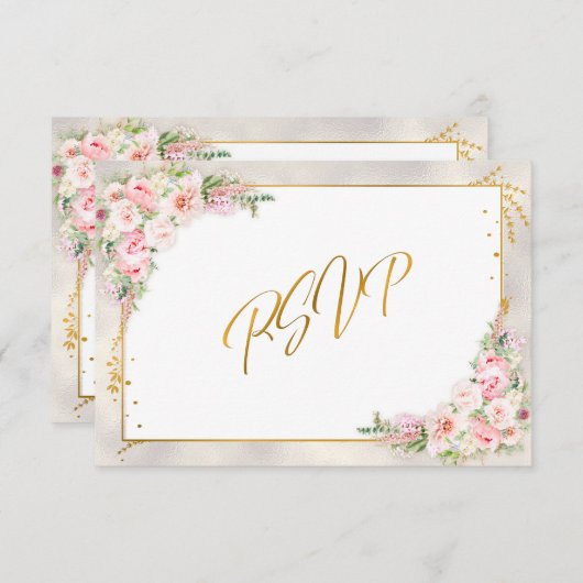 Pony rose Floral Or Script & Frame RSVP (Devant / Derrière)
