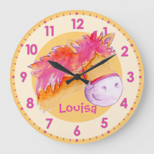 Pony rose orange fille chambre nommé mur horloge
