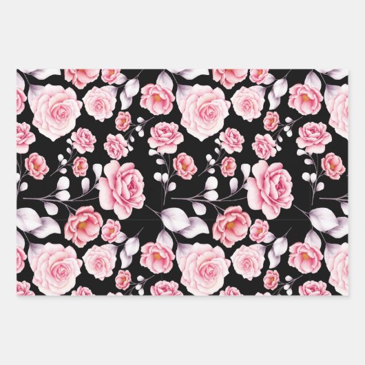pony roze floral  bodempatroon inpakpapier vel (Voorkant)