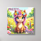 Pony | Schattigee Cartoon Kind Nursery Art Canvas Afdruk (Voorkant)